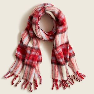 J Crew Cozy Holiday Plaid Scarf with Fringe Detail